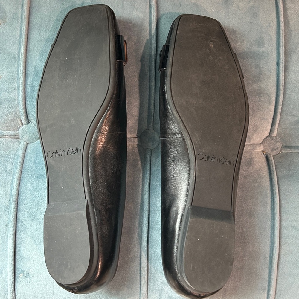 Calvin Klein Black Patent Leather Ballet Flats with Gold Accent - Picture 2 of 3